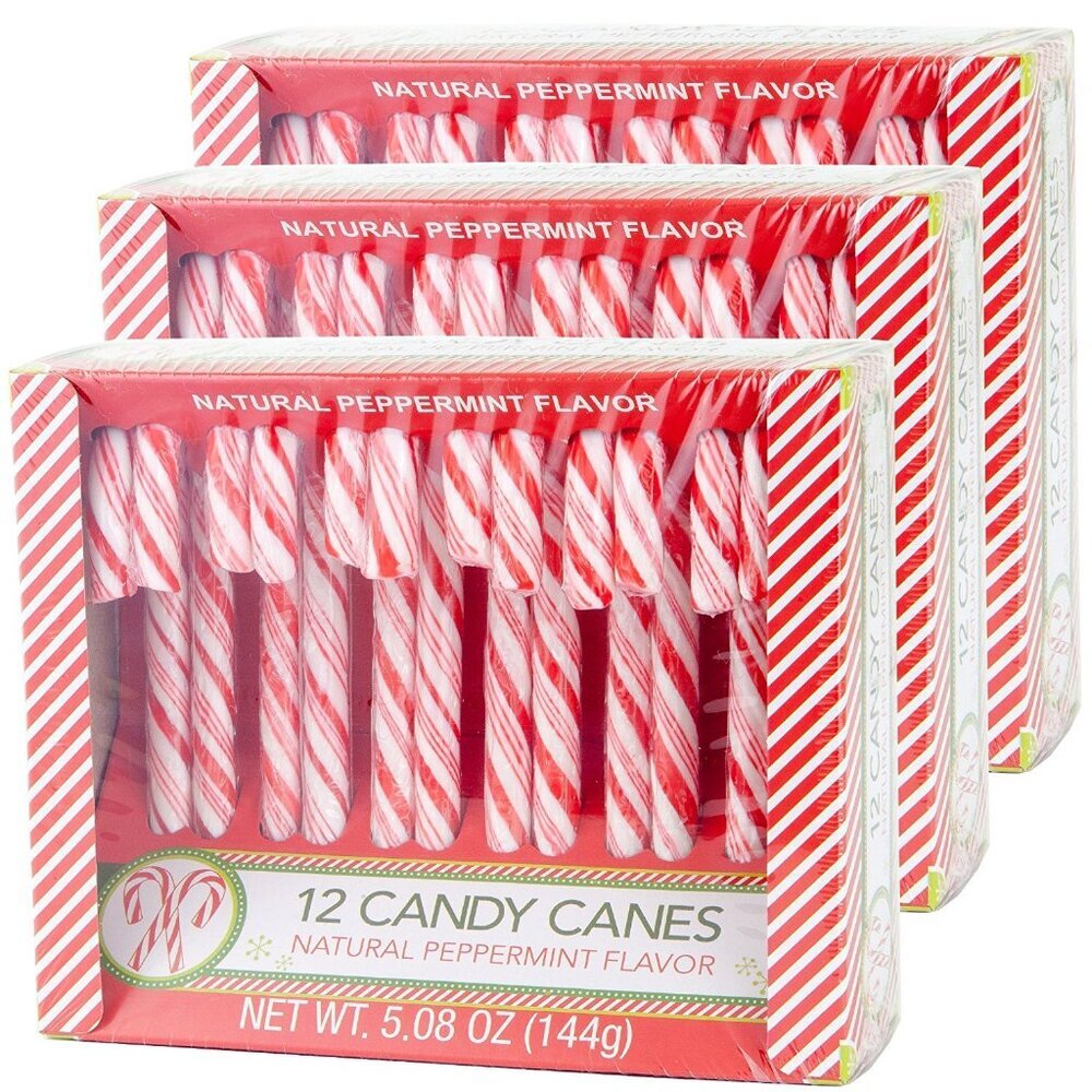 Candy Cane Peppermint Flavored | 12 Pieces in Each Box - Net 5.08 Oz Pack of 3 -